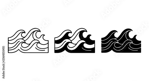 Obraz na płótnie Stylized Ocean Waves Vector Icons, Nautical Sea Swells, Marine Water Patterns, B