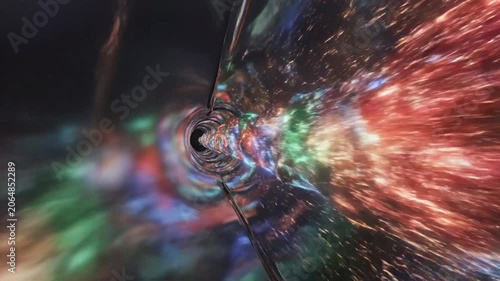 Futuristic wormhole tunnel through space with colorful light trails