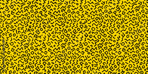 Yellow scribble pattern with abstract shapes and lines full frame