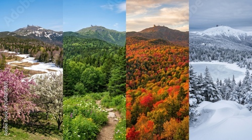 Four Seasons Mountain Landscape Panorama Transition