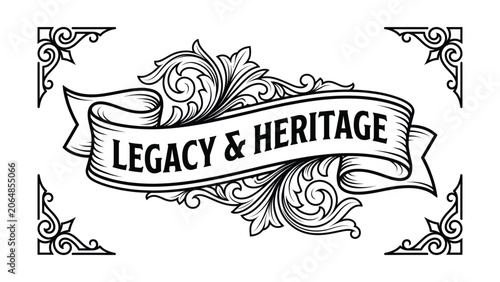 Tableau sur toile Vintage style illustration of legacy and heritage text on ornate ribbon with flo