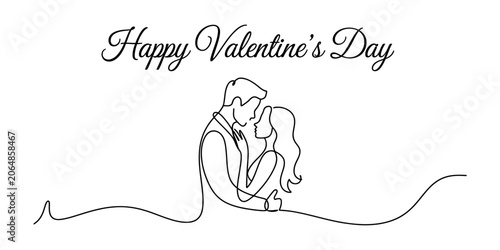 Foto Happy valentines day continuous line drawing of a romantic couple in love huggin