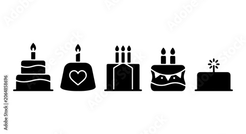 Birthday Cake Icons, Celebration Dessert Vector Set, Sweet Treat Graphics, Party Food Symbols