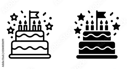 Birthday Cake Icons, Celebration Vector Graphics, Festive Party Elements, Anniversary Dessert Symbols