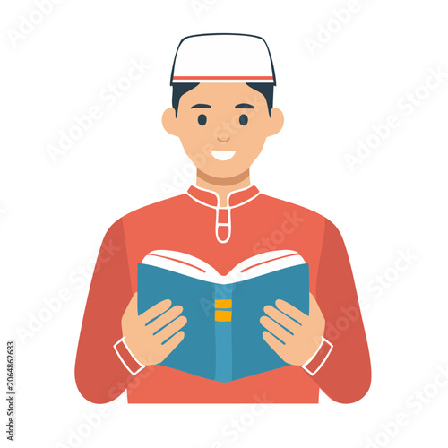Man in traditional clothing reading a book