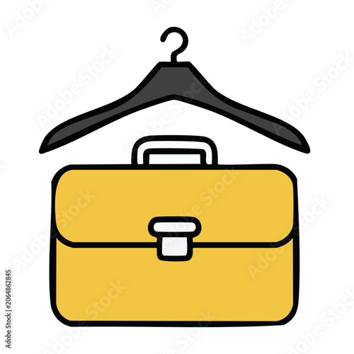 Yellow briefcase hanging on a clothes hanger icon