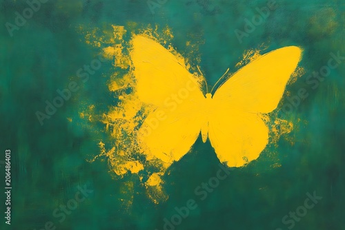 Vibrant yellow butterfly on textured green background