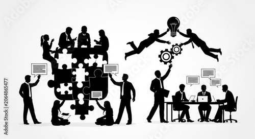 silhouettes of people in different situations