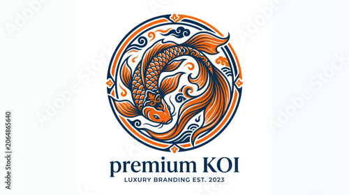 Ornate koi fish emblem with orange and navy blue details