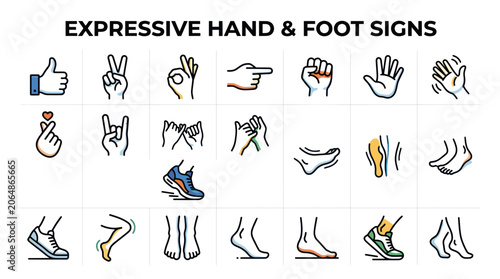 Obraz na płótnie Hand and foot gesture icons representing body language and movement
