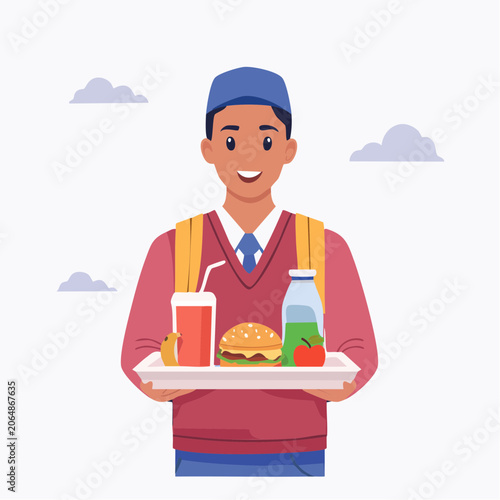 Boy with School Lunch Tray