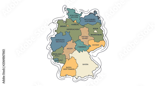 Photos Colorful Map of Germany Divided into Federal States