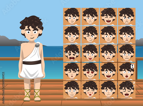 Telemachus Costume Cartoon Emotion faces Vector Illustration
