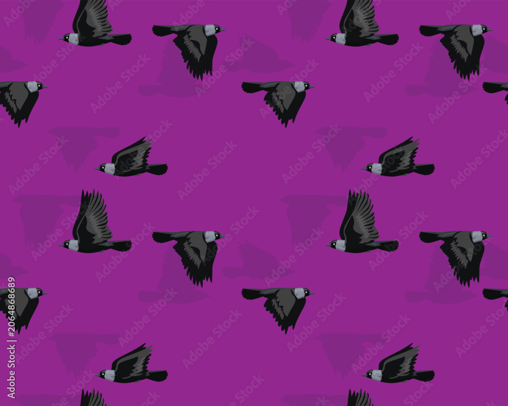Obraz premium Jackdaw Bird Flying Seamless Pattern Background