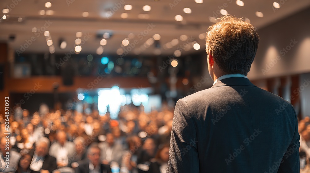 Fototapeta premium Business presentation on stage at professional corporate gathering