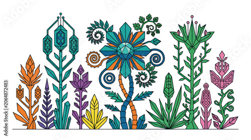 Obraz na plátne Abstract geometric floral garden with crystalline plant shapes