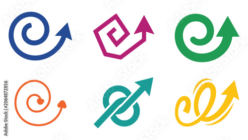 Foto Collection of colorful arrow icons in various shapes and styles