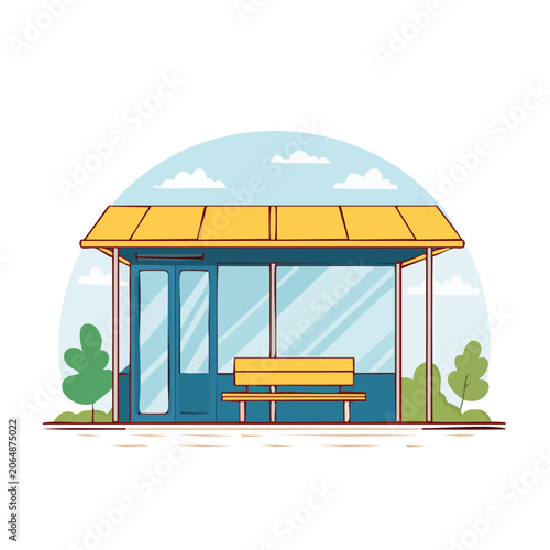 Beach hut with umbrella and chairs