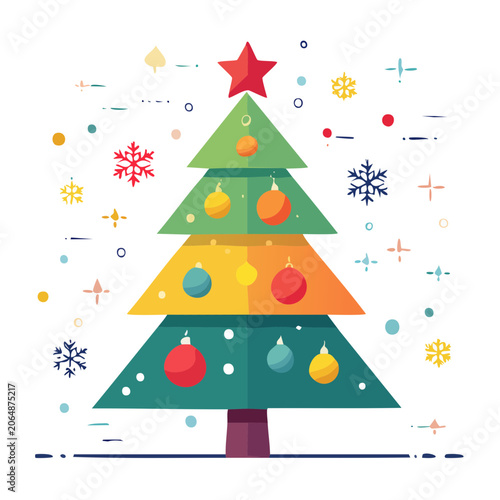 Flat design Christmas tree with colorful ornaments