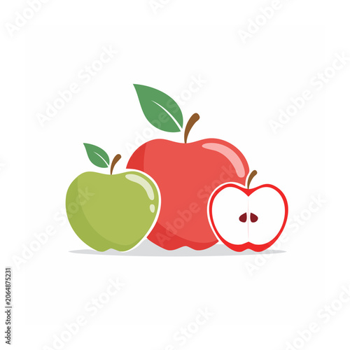 Flat design fruit set with apple strawberry and pear