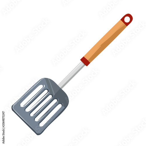 Flat design kitchen spatula with wooden handle