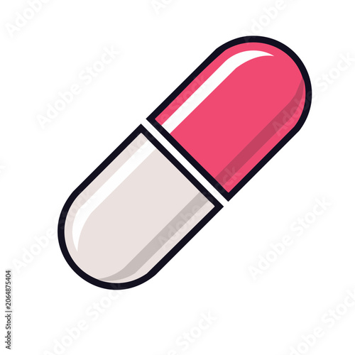 Red and white capsule icon on transparent background