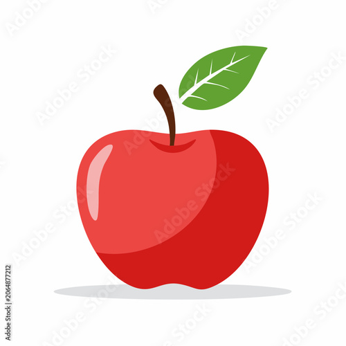 Red Apple with Green Leaf
