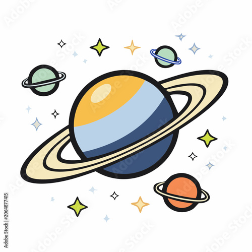 Cartoon Planets and Stars in Space