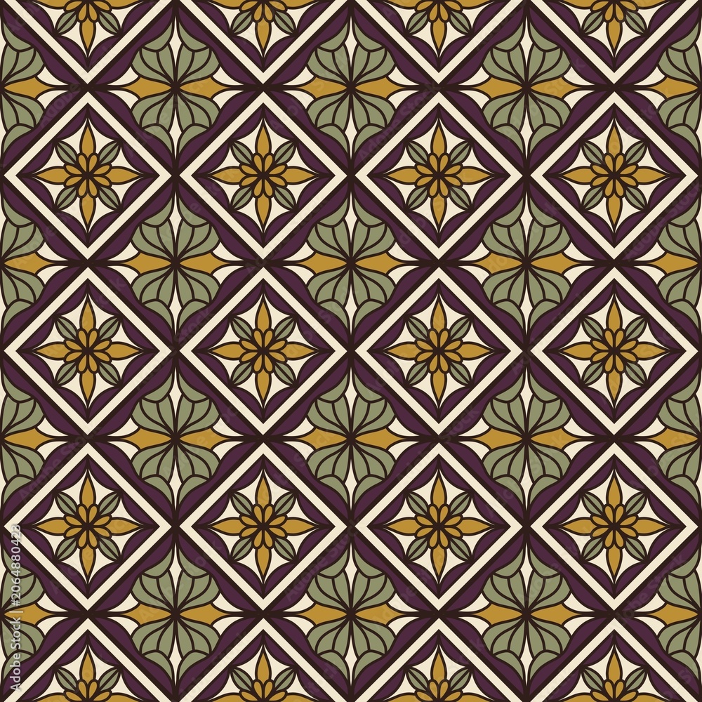 Fototapeta premium Seamless Elegant Geometric Floral Pattern with Diamond Grid