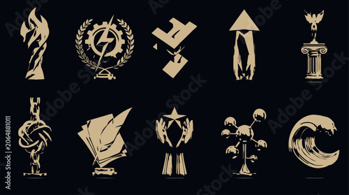 Obraz na plátně Collection of Golden Trophies and Awards Symbolizing Achievement and Victory