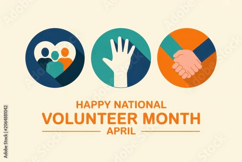 Happy National Volunteer Month April banner with flat design icons