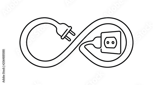Infinity symbol made of electric cable with plug and socket