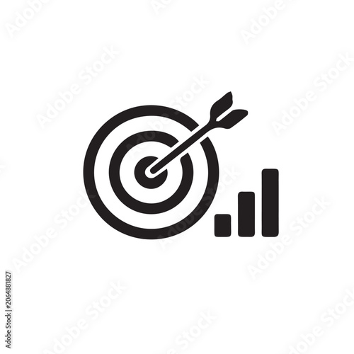 Goal achievement icon with target and arrow representing success and strategic planning.
