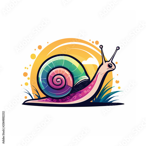 Colorful cartoon snail with rainbow shell illustration