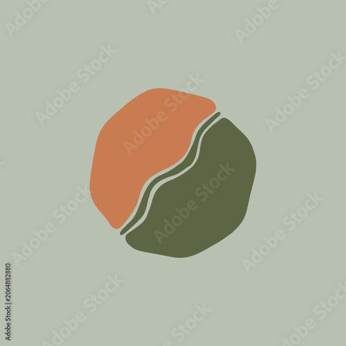 An abstract organic shape divided by a flowing wavy line
