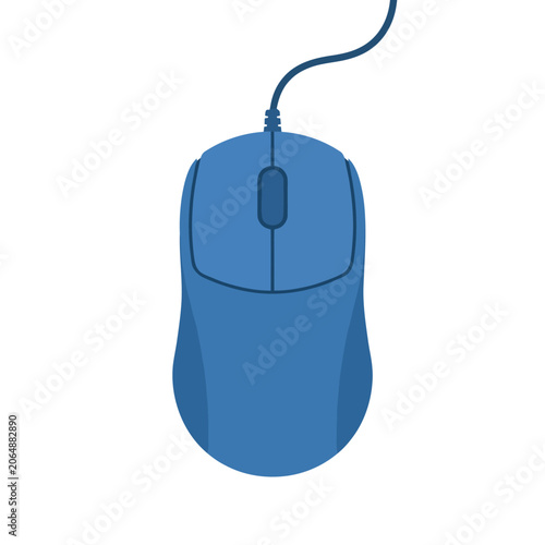 Blue wired computer mouse illustration on a white background