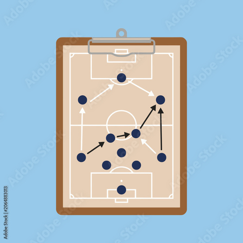 A soccer tactic board showing game strategy on a clipboard