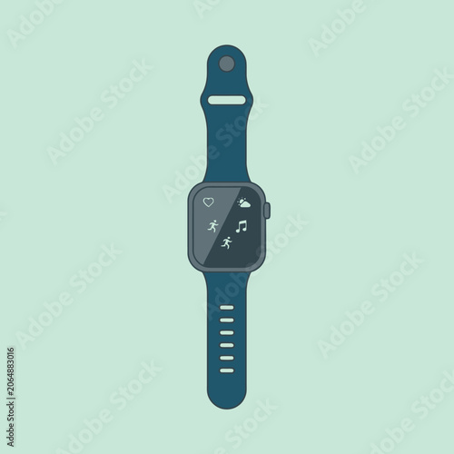 A flat vector illustration of a modern blue smartwatch