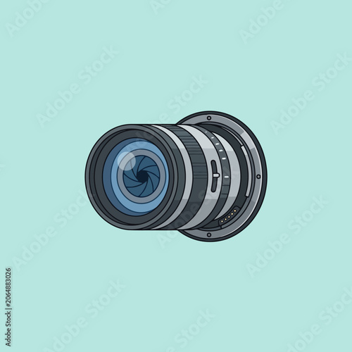 Professional camera lens illustration isolated on a blue background