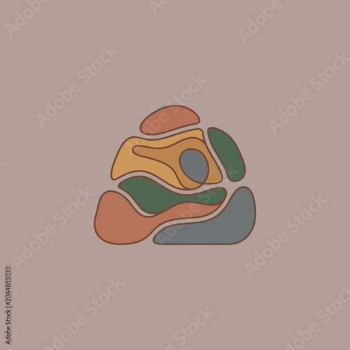 An abstract illustration featuring organic shapes in muted earth tones