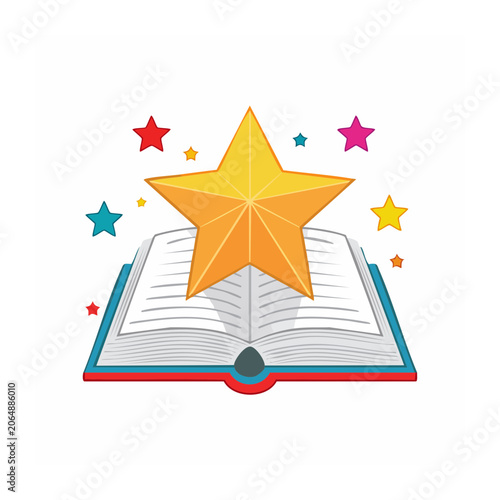 Open book with starburst and stars vector