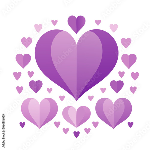 Purple paper heart illustration with scattered hearts