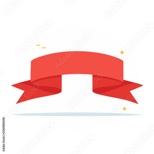 Red ribbon banner icon with yellow sparkles