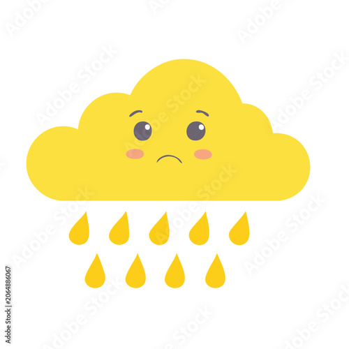 Sad yellow cloud with raindrops illustration