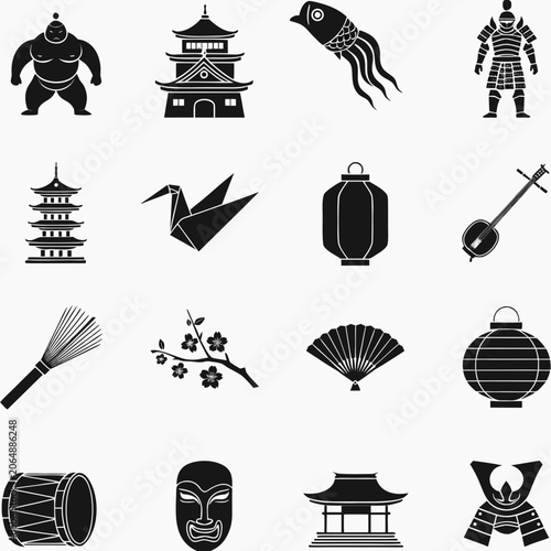 Japanese Culture Icon Set Vector Illustration｜日本文化アイコンセットベクトル