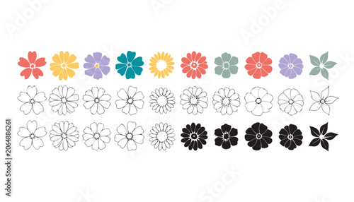 Flower Botanical Icon Set Vector Illustration｜花の植物アイコンセットベクトルイラスト