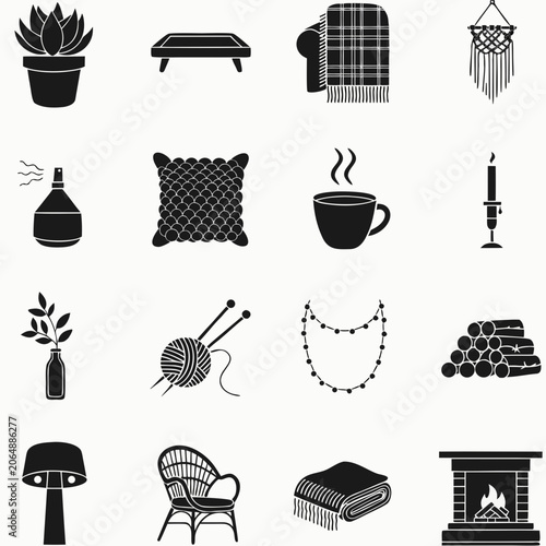 Trend Autumn Cozy Home Hygge Vector Illustration｜秋の居心地の良い家 ヒュッゲ ベクターイラスト