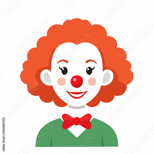 Cartoon Clown Face with Red Hair and Bow Tie