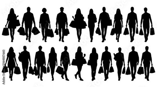 Quadro su tela Silhouette crowd walking in different directions isolated on transparent backgro
