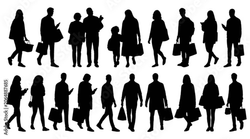 Photography Silhouettes of people walking together in a line isolated on transparent backgro